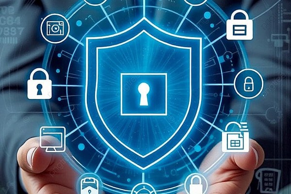 Hình ảnh minh họa các biện pháp bảo mật dữ liệu mạnh mẽ của 118bet, với các biểu tượng mã hóa và khóa bảo mật trên nền tối